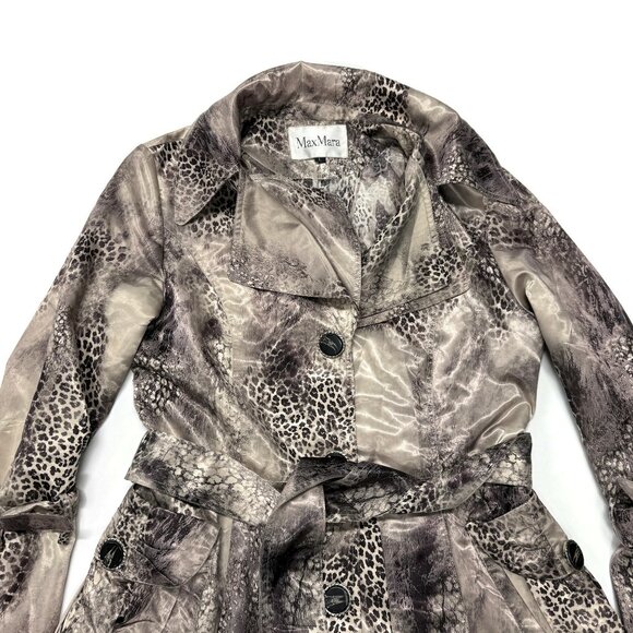 MaxMara Belted Coat Womens Large Animal Print Lightweight Button Up Flared - Picture 7 of 12